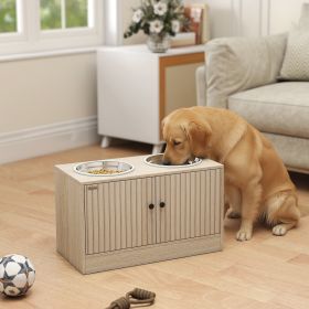 Elevated Dog Bowls, Large Breed Raised Dogs Bowl Stand with 2 Stainless Steel Bowls, Storage Drawer and Slow Feeder Mat (Option: Oak-710x435x150 mm)